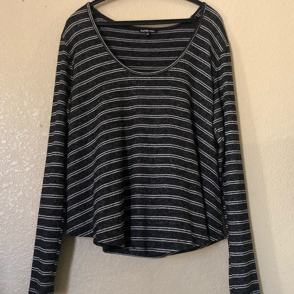 Charlotte Russe 1X Striped Black Long Sleeve Tee